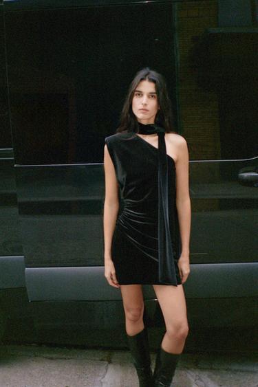 Zara Короткое бархатное платье с шарфом