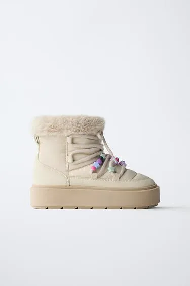 Ботинки с бисером и искусственным мехом- Заказать в России