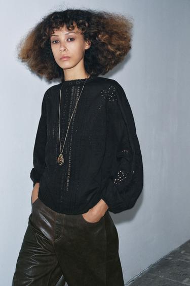 Zara Рубашка с вышивкой и кружевом — ZW COLLECTION