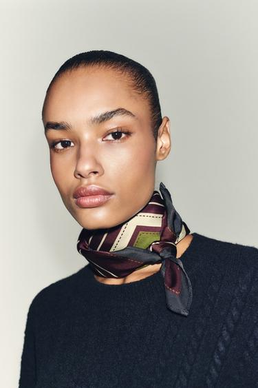 Zara Платок в полоску с принтом