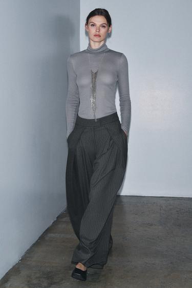 Zara Топ в рубчик с воротником-стойкой