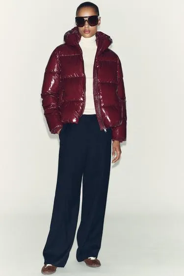 Пуховик с блестящим водоотталкивающим и ветрозащитным эффектом