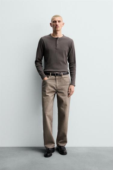 Zara Футболка с воротником-стойкой из хлопка и конопли