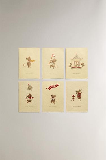 Zara Набор рождественских открыток с мышками (набор из 6 штук)