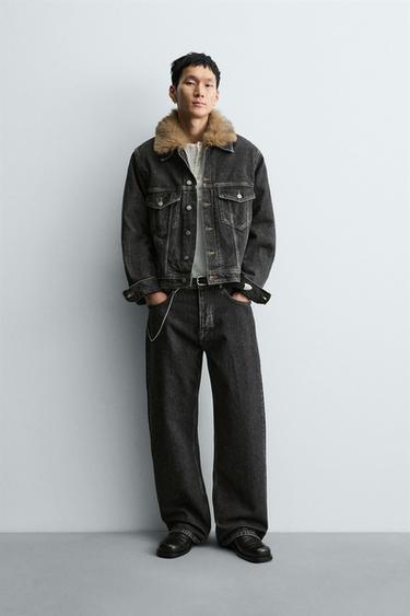 Zara Джинсовая куртка с воротником из искусственного меха