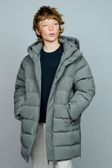 Zara Длинный пуховик с пером и пухом WATER REPELLENT