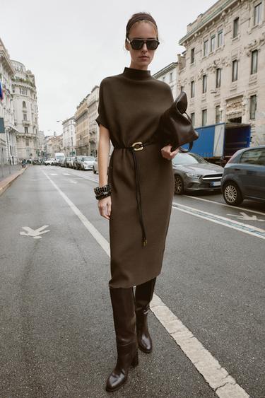 Zara Трикотажное платье с поясом