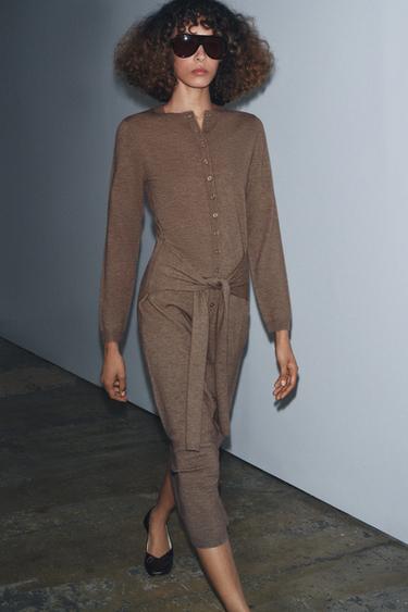 Zara Трикотажное платье миди с поясом