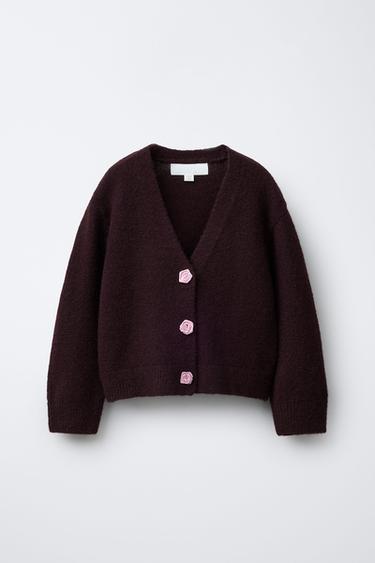 Zara Кардиган с цветочными аппликациями из атласа
