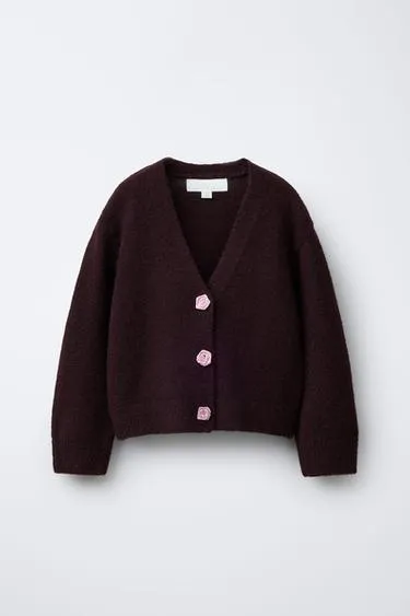 Кардиган с цветочными аппликациями из атласа- Заказать в России