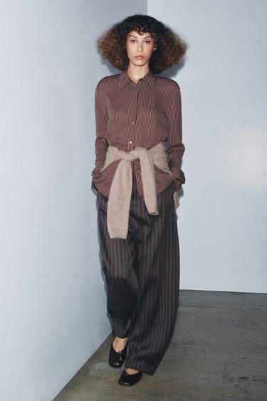Zara Шелковая рубашка в полоску из ограниченной серии ZW COLLECTION купить с доставкой.