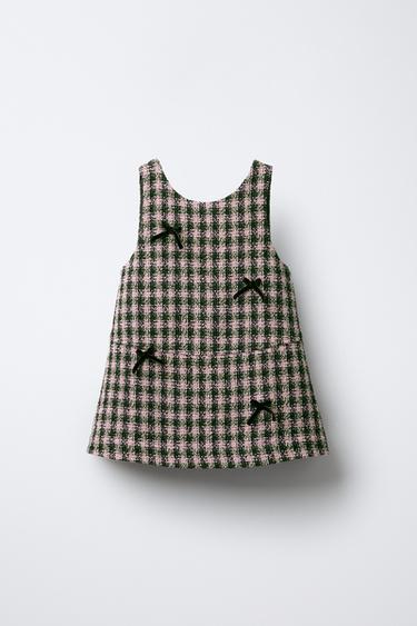 Zara Сарафан в клетку с бархатными бантами купить с доставкой.