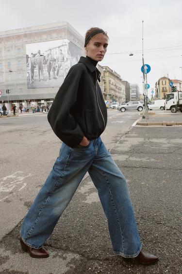 Zara Бомбер из смесовой шерсти с контрастным воротником