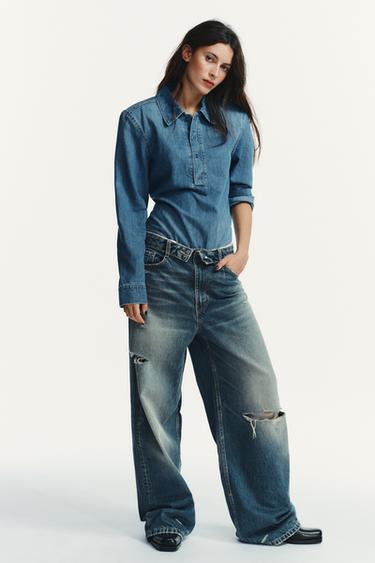 Zara Джинсы TRF со средней посадкой и отвернутым поясом купить с доставкой.