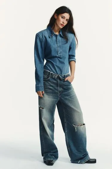 Джинсы TRF со средней посадкой и отвернутым поясом- Заказать в России