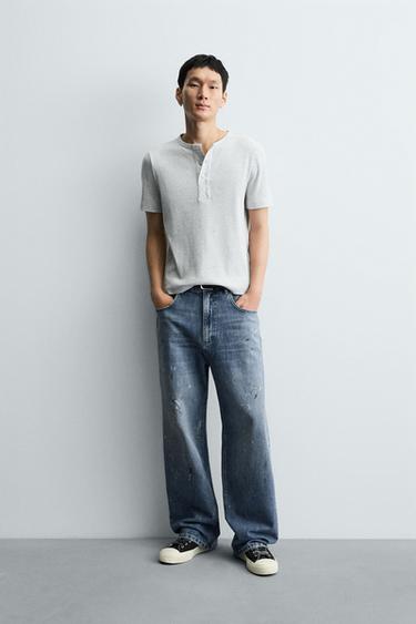 Zara Джинсы свободного кроя с кляксами краски