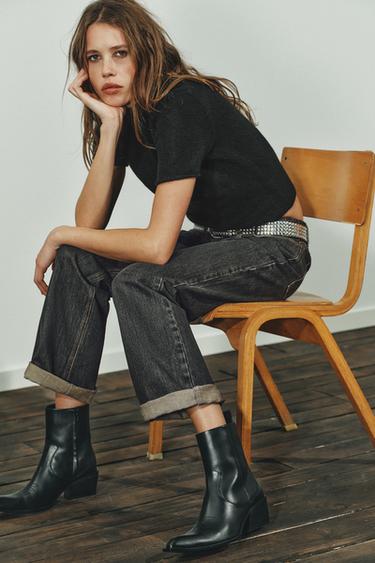 Zara Кожаные ботильоны в ковбойском стиле с декоративной строчкой купить с доставкой.