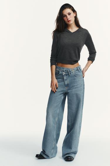 Zara Джинсы TRF WIDE LEG с перекрестной талией и высокой посадкой купить с доставкой.
