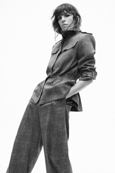 Zara Куртка с баской в клетку из смесовой шерсти — ZW COLLECTION купить с доставкой.