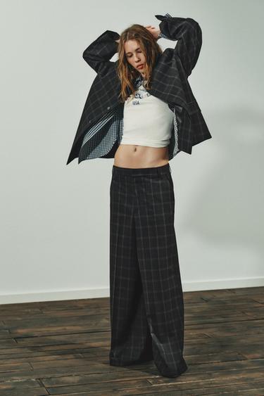 Zara Брюки в клетку с высокой посадкой