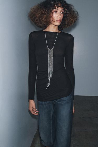 Zara Футболка с боковой драпировкой