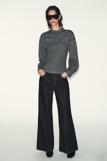 Zara Мягкий свитер с бусинами
