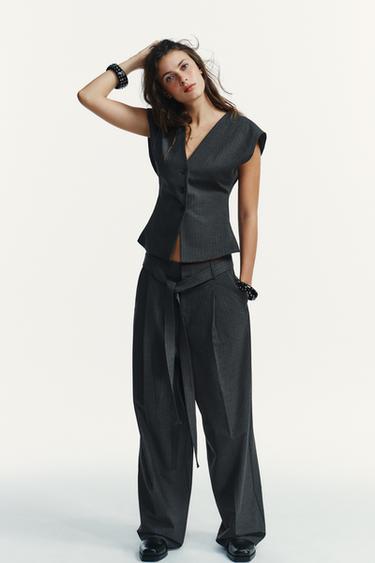 Zara Брюки в тонкую полоску с поясом