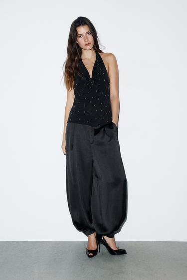 Zara Топ с горловиной халтер, асимметричный, со стразами купить с доставкой.