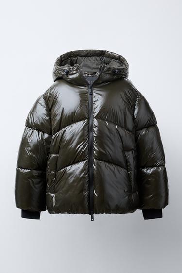 Zara Стеганое пальто с капюшоном WATER REPELLENT