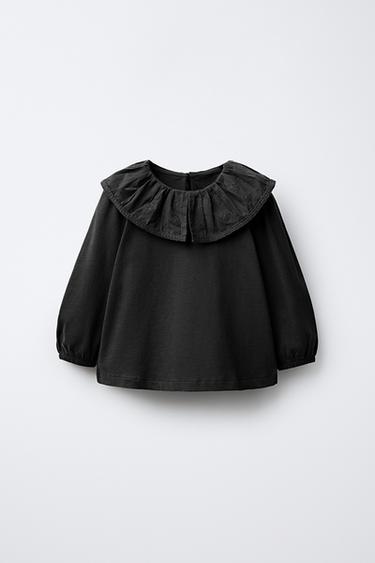 Zara Футболка с большим отложным воротником и вышивкой купить с доставкой.
