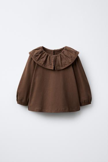 Zara Футболка с отложным воротником и вышивкой купить с доставкой.