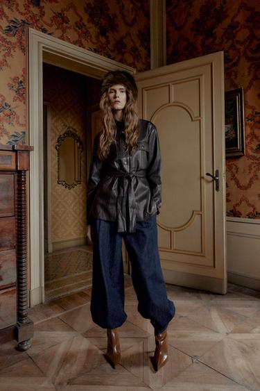 Zara Длинная куртка из искусственной кожи с поясом