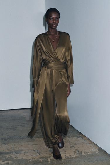 Zara Атласный комбинезон с объемными брюками — ZW COLLECTION