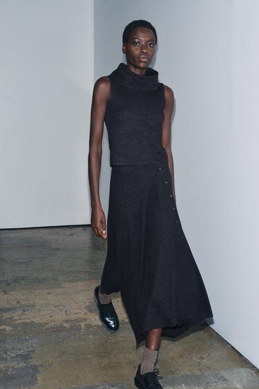 Zara Длинная юбка из мягкой ткани в рубчик