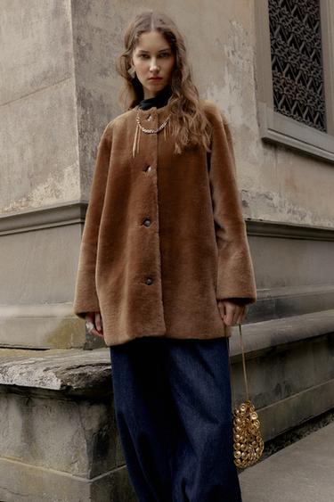 Zara Двустороннее пальто из 100% кожи