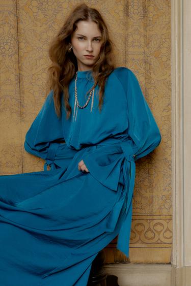 Zara Атласное платье миди с завязками