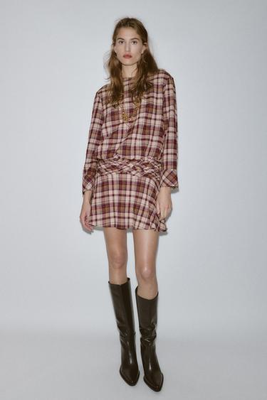 Zara Мини-платье в клетку купить с доставкой.