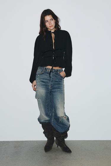 Zara Блуза из крепа с бархатными бантами