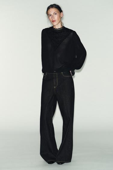 Zara Топ с вышивкой и длинными рукавами