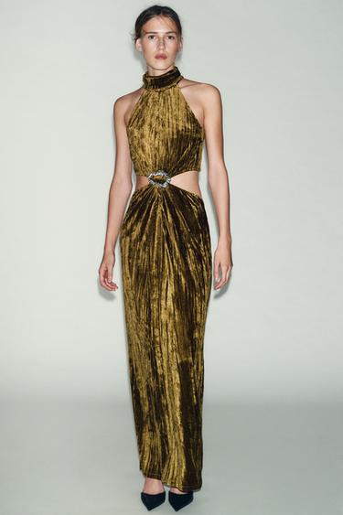 Zara Платье с вырезом и деталями из драгоценных камней