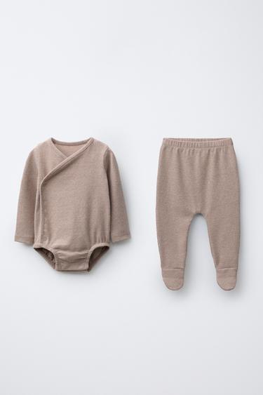 Zara Комплект боди и ползунки меланж