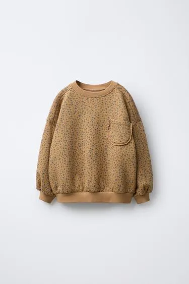 Толстовка с цветочным принтом и кружевным карманом