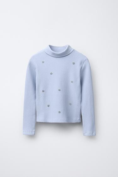 Zara Топ в рубчик с отворотом и заклепками