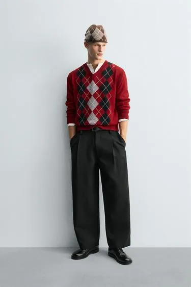 Свитер 100% шерсть жаккард «ромбы»- Заказать в России