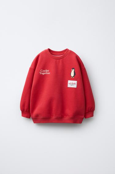 Zara Свитшот с принтом пингвина и флокировкой