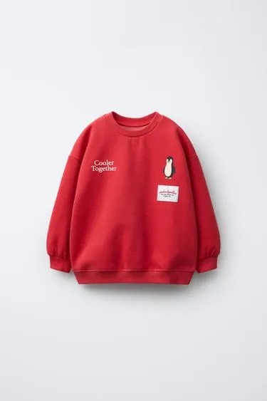 Свитшот с принтом пингвина и флокировкой