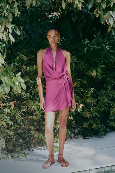 Zara Мини-платье халтер с узлом