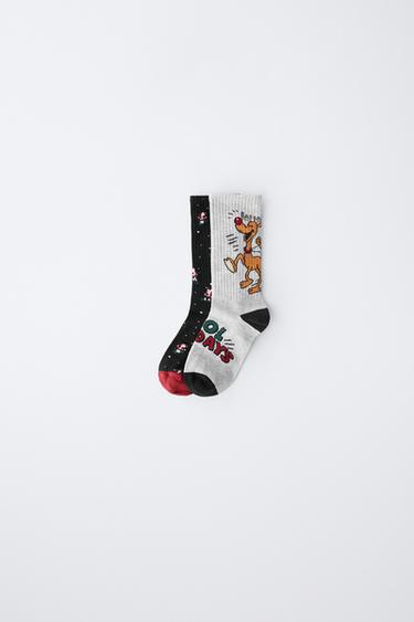Zara Набор из двух длинных носков с изображением санта-клауса и оленя