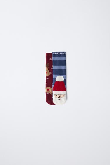 Zara TWO-PACK OF NON-SLIP SANTA AND REINDEER SOCKS