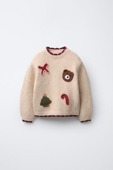 Zara Вязаный джемпер с нашивками крючком купить с доставкой.